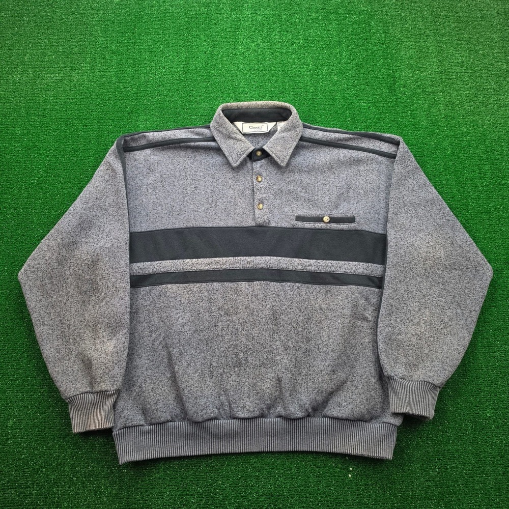 Vintage Classics by Palmland Polo Sweatshirt Mens Large Gray Flecked Banded